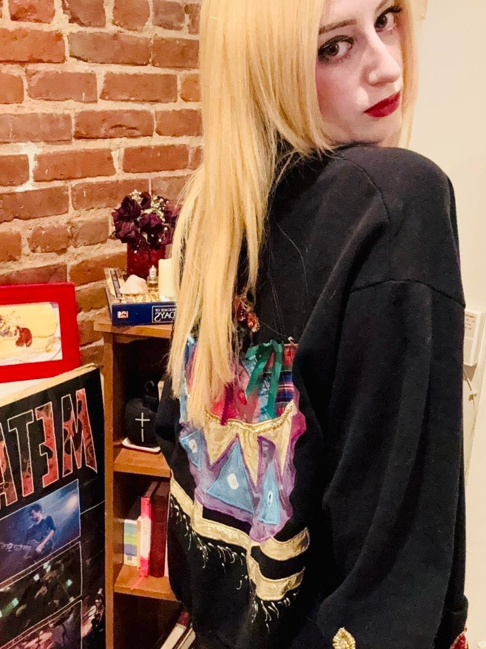 Black Graphic Sweatshirt with Colorful Crown Artwork